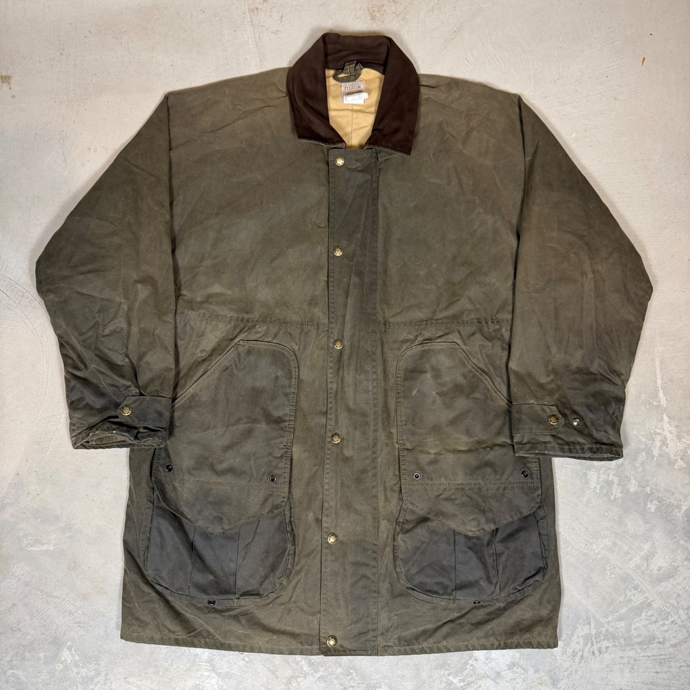 Filson 1439N Tin Cloth Field Coat 2002 Large Brown Waxed Cotton Hunting Jacket